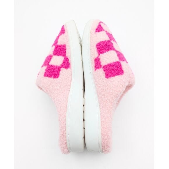 Mia Cozi Faux Fur Check Slide Slippers Backless Women's Pink Size US8M EU39 - Picture 5 of 10